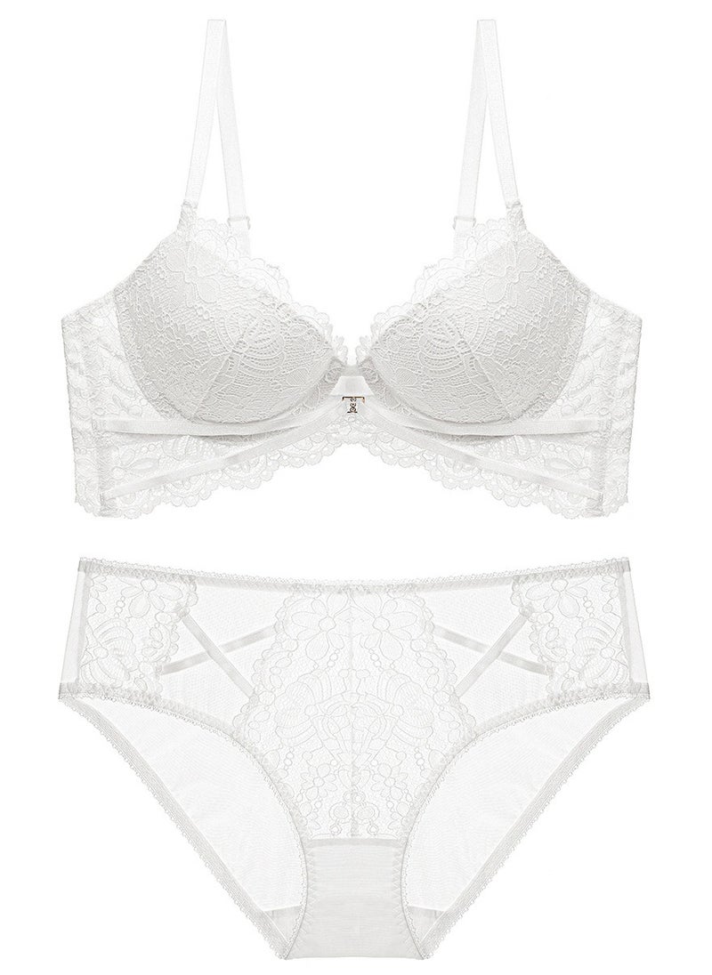 Loquat - Comfy And Breathable Lace Adjust Bra And Panty Set White - Image 1