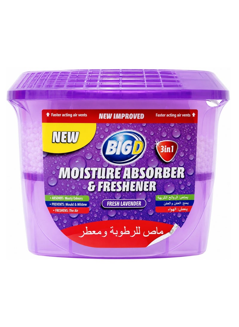 Big D Moisture Absorber and Freshener Lavender 12 Weeks – Fast-Acting, Spill-Proof, Odor Prevention, Mold & Mildew Control