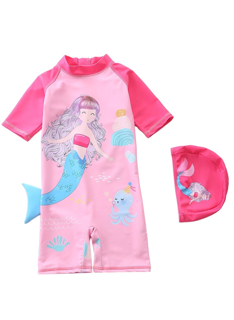 SISGL Children's Swimsuit For Girls Mermaid Design Short Sleeve With Cap One Piece Surfing Suit Baby Swimming Pool Girl Swimsuit - Image 1