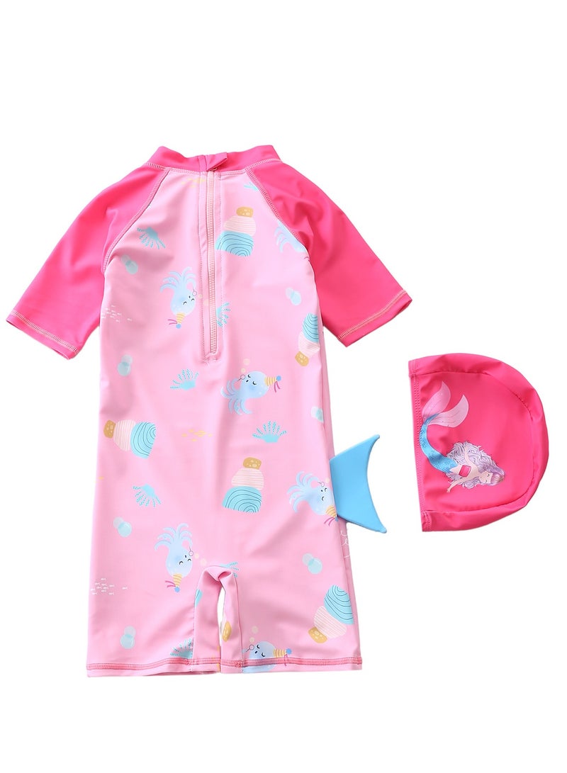 SISGL Children's Swimsuit For Girls Mermaid Design Short Sleeve With Cap One Piece Surfing Suit Baby Swimming Pool Girl Swimsuit - Image 2