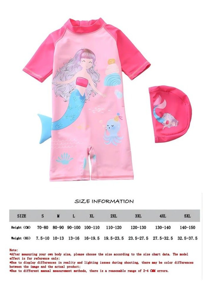 SISGL Children's Swimsuit For Girls Mermaid Design Short Sleeve With Cap One Piece Surfing Suit Baby Swimming Pool Girl Swimsuit - Image 3