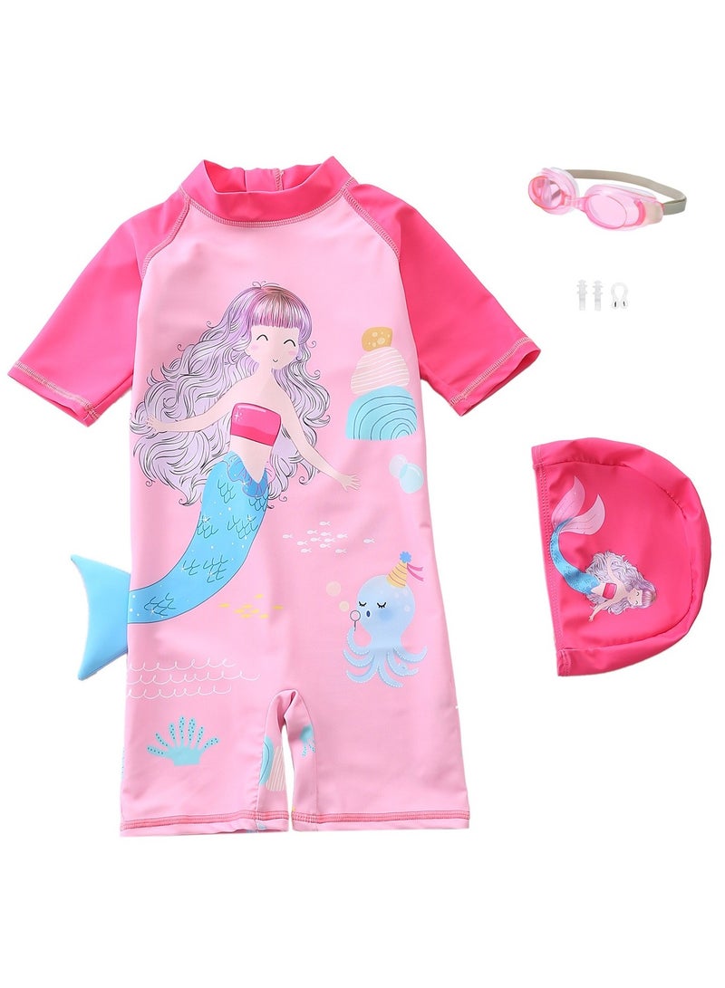 SISGL Children's Swimsuit For Girls Mermaid Design Short Sleeve With Cap One Piece Surfing Suit Baby Swimming Pool Girl Swimsuit - Image 1
