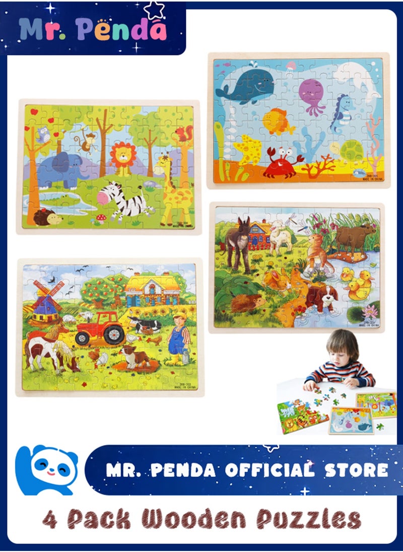 Mr. Penda - 4 Pack Wooden Puzzles for Kids Ages 3-5, 60 Piece Colorful Wooden Puzzles, Preschool Educational Puzzles Learning Travel Toys for Boys Girls - Image 1