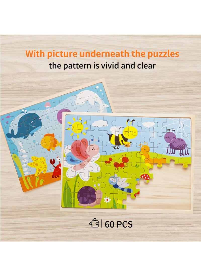 Mr. Penda - 4 Pack Wooden Puzzles for Kids Ages 3-5, 60 Piece Colorful Wooden Puzzles, Preschool Educational Puzzles Learning Travel Toys for Boys Girls - Image 1