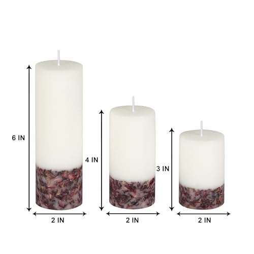 PROSPERRO LUMO Paraffin Wax By Parkash Candles Set Of 3 Fragrance Pillar Candles Marble Finish (White Rose Petals) - Image 5