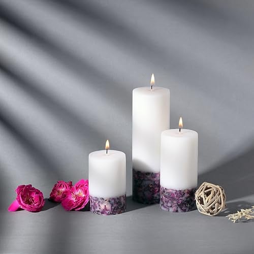 PROSPERRO LUMO Paraffin Wax By Parkash Candles Set Of 3 Fragrance Pillar Candles Marble Finish (White Rose Petals) - Image 1