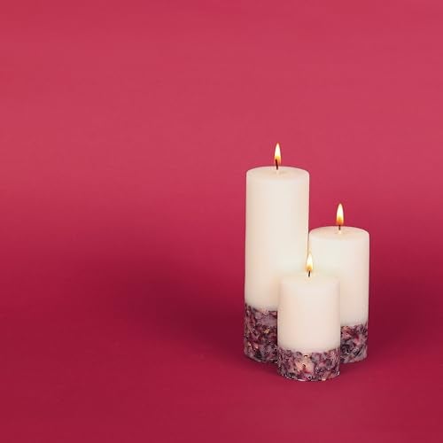 PROSPERRO LUMO Paraffin Wax By Parkash Candles Set Of 3 Fragrance Pillar Candles Marble Finish (White Rose Petals) - Image 2