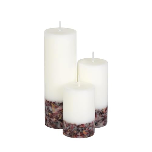PROSPERRO LUMO Paraffin Wax By Parkash Candles Set Of 3 Fragrance Pillar Candles Marble Finish (White Rose Petals) - Image 3