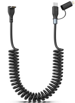 Coiled Lightning Cable Coiled USB C to USB C/Lightning Charger Cable 60W for iPhone 15 2-in-1 for iPhone/iPad/Android/Laptop Fast Charging Cord for CarPlay Android Auto Short USB C Cables
