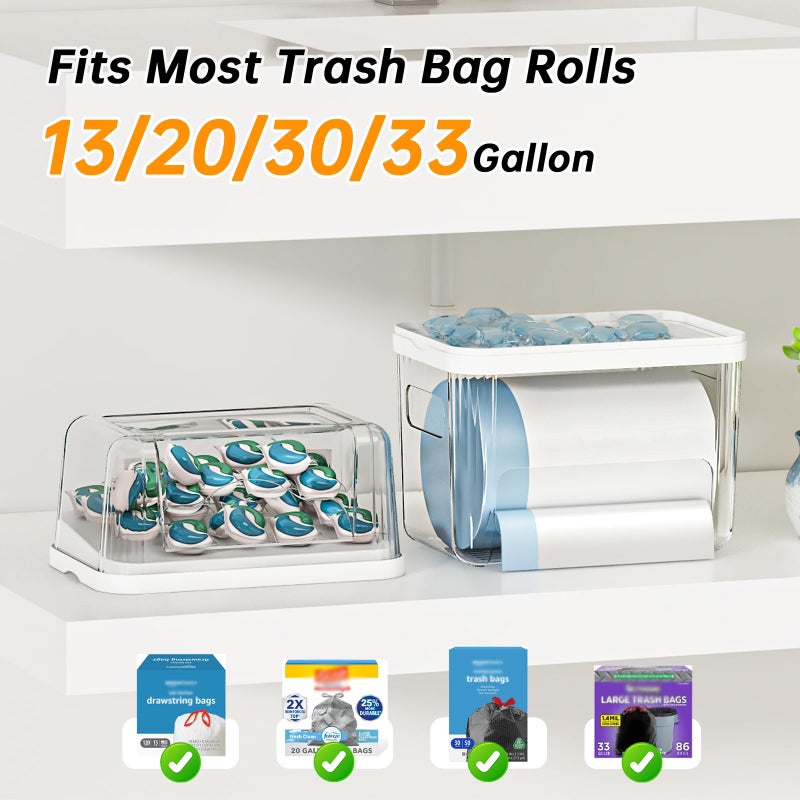 FELIZHOUSE 2-in-1 Trash Bag Holder Laundry & Dishwasher Pods Container,Garbage Bag Dispenser with Removable Lids,Kitchen Organizer and Under Sink Storage Box - Image 4