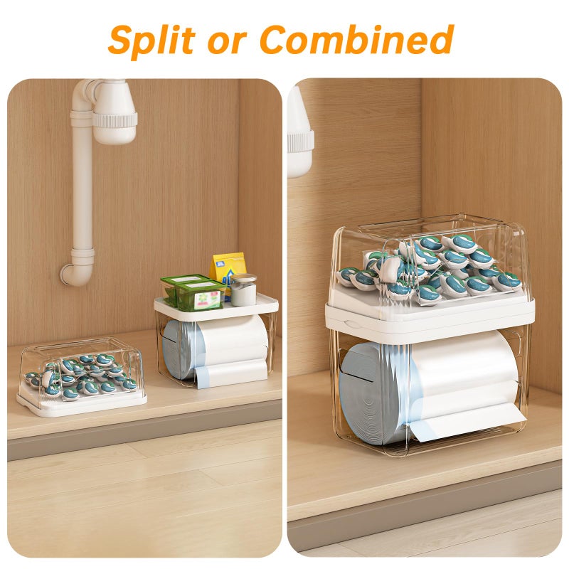 FELIZHOUSE 2-in-1 Trash Bag Holder Laundry & Dishwasher Pods Container,Garbage Bag Dispenser with Removable Lids,Kitchen Organizer and Under Sink Storage Box - Image 5