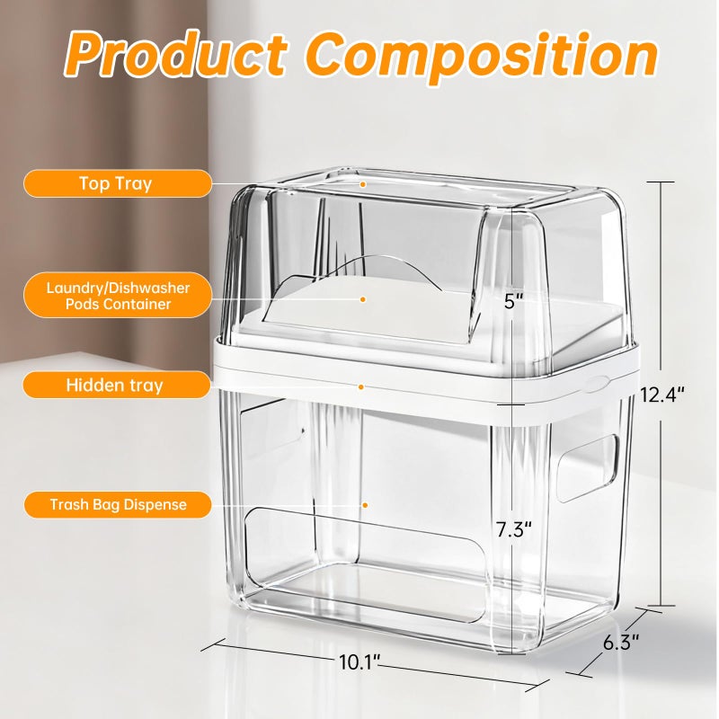 FELIZHOUSE 2-in-1 Trash Bag Holder Laundry & Dishwasher Pods Container,Garbage Bag Dispenser with Removable Lids,Kitchen Organizer and Under Sink Storage Box - Image 2