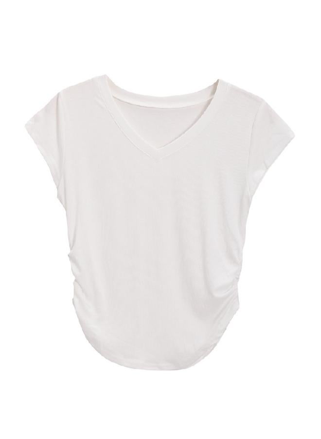 Style V-neck Short-sleeved T-shirt Women's Summer New Slim-fit Slimming Design Sense Student Solid Color Top Trendy 