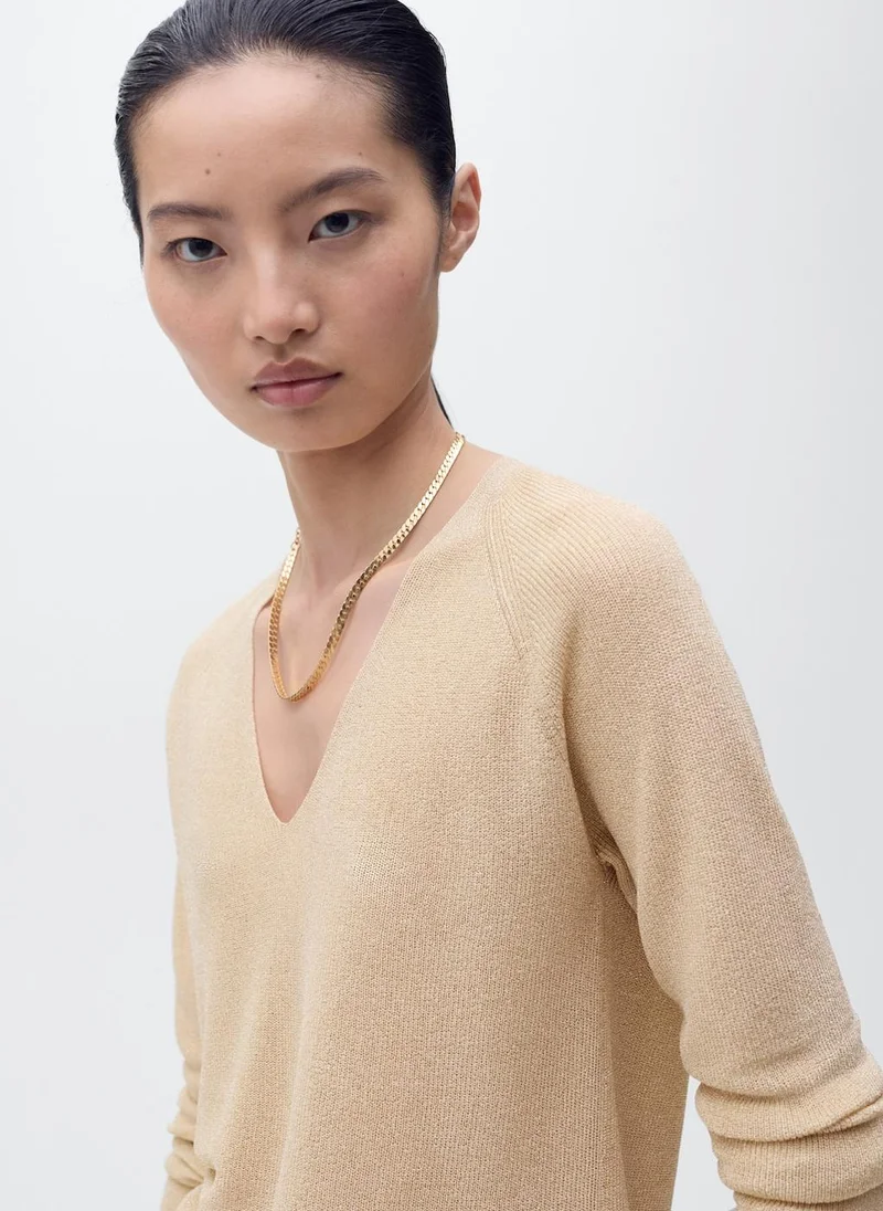 MANGO V-Neck Lurex Sweater