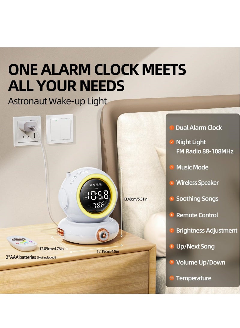 Captaintech Sunrise Alarm Clock with Sunrise Simulation Wake Up Light - Remote Control, Astronaut Dual Alarms, Wireless Speaker, 6 Natural Sounds, FM Radio - Ideal Gifts for Kids and Teens - Image 4
