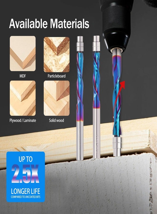 HOZLY 3PCS Spiral Flush Trim Router Bit Set ,1/4 Inch Shank , with Nano Coated ,for Wood Trimming,Set of 1pcs Up Down Compression Router Bit+ 1pcs Downcut Bits+1pcs Up Cut Bits - Image 4