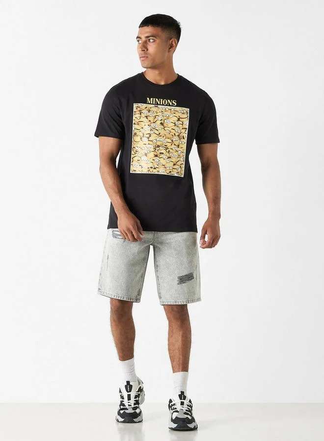 SP Characters Minions Print Crew Neck T-shirt with Short Sleeves
