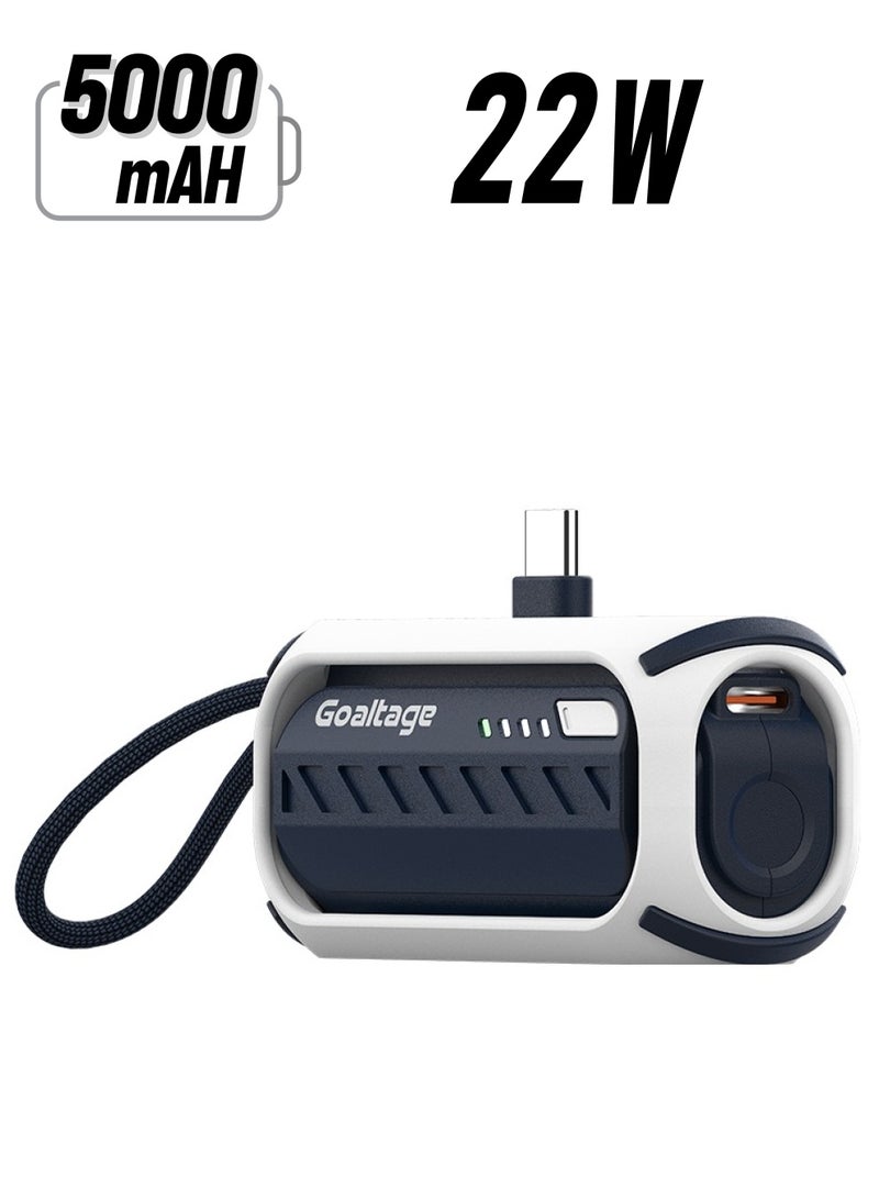 Goaltage PB08 PulseMini 5K Power Bank 22W with Built-In Cable, Carrying Strap, Power Indicator, Safe Charging and Mini-Size Compact Design - Image 1