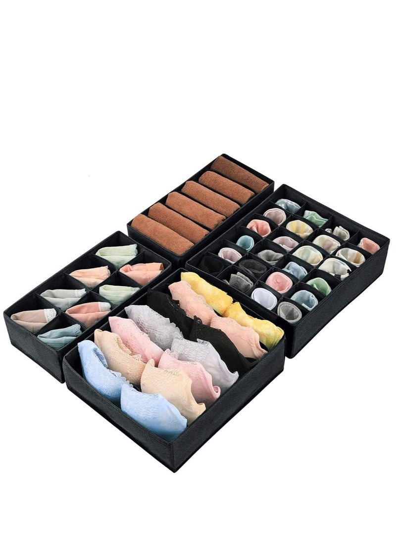 Zikra Bra Organiser Upgrade Sturdy Collapsible Drawer Divider for Socks Panties Ties Clothing Storage Drawers Set of 4 Black - Image 2