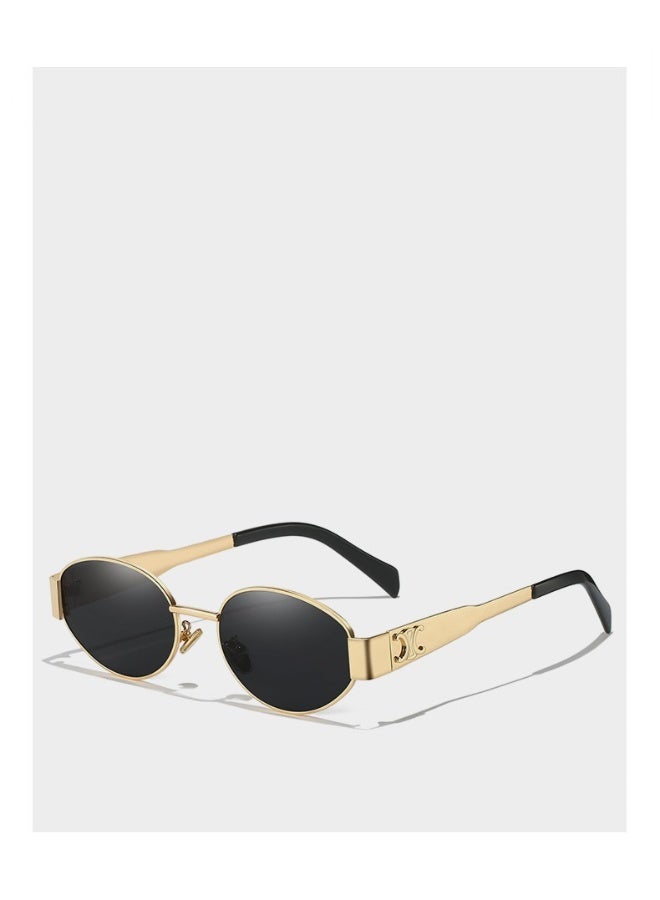 Generic 2023 New Arc de Triomphe Sunglasses Internet Celebrity Retro Oval lisa Same Style Cats Eye Glasses Street Shot Concave Style TrendyGold Frame gray sheet Gold Frame gray sheet 