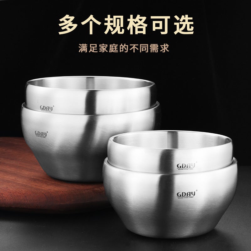 Stainless Steel Sanded Bowl 304 Sanded Double-Layer Bowl Thickeneded Soup Bowl Rice Bowl Insulated Bowl Student Bowl Adult Bowl Rice Bowl - Image 5