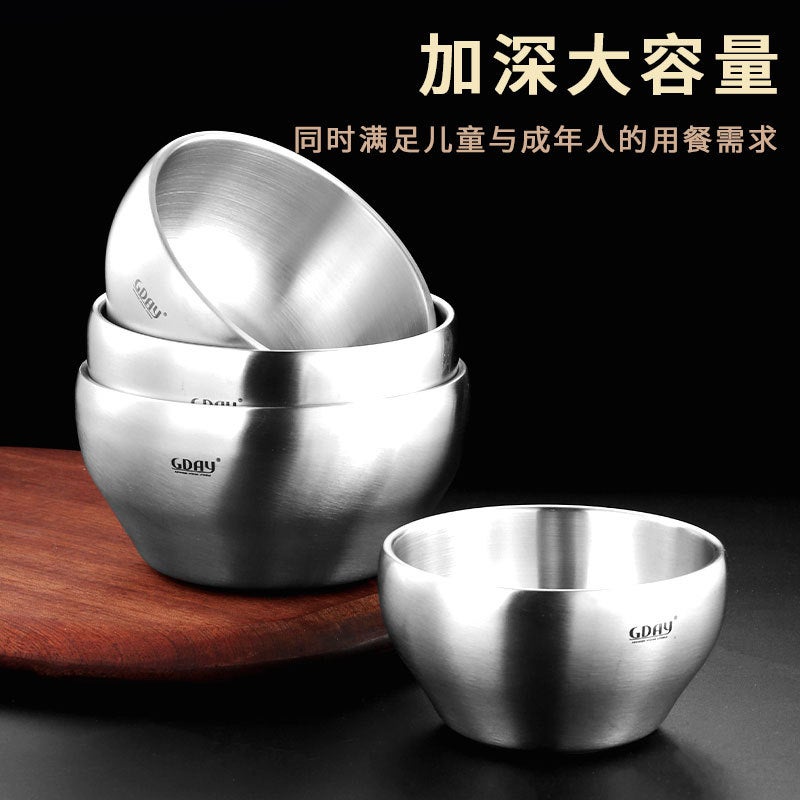 Stainless Steel Sanded Bowl 304 Sanded Double-Layer Bowl Thickeneded Soup Bowl Rice Bowl Insulated Bowl Student Bowl Adult Bowl Rice Bowl - Image 3