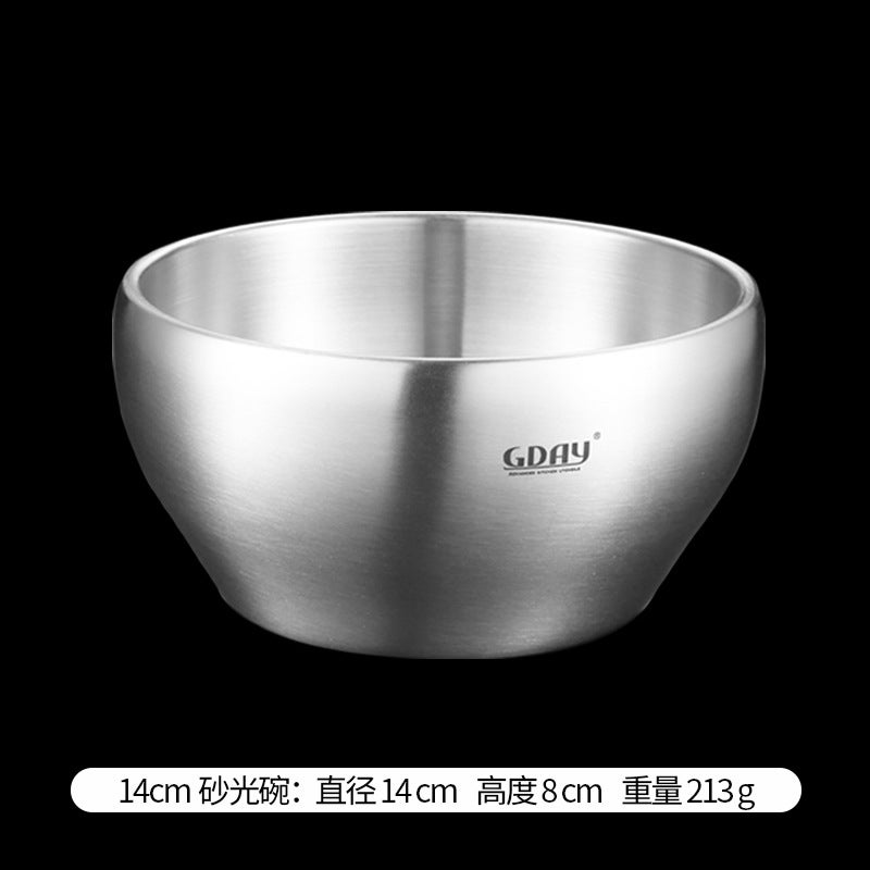 Stainless Steel Sanded Bowl 304 Sanded Double-Layer Bowl Thickeneded Soup Bowl Rice Bowl Insulated Bowl Student Bowl Adult Bowl Rice Bowl - Image 1
