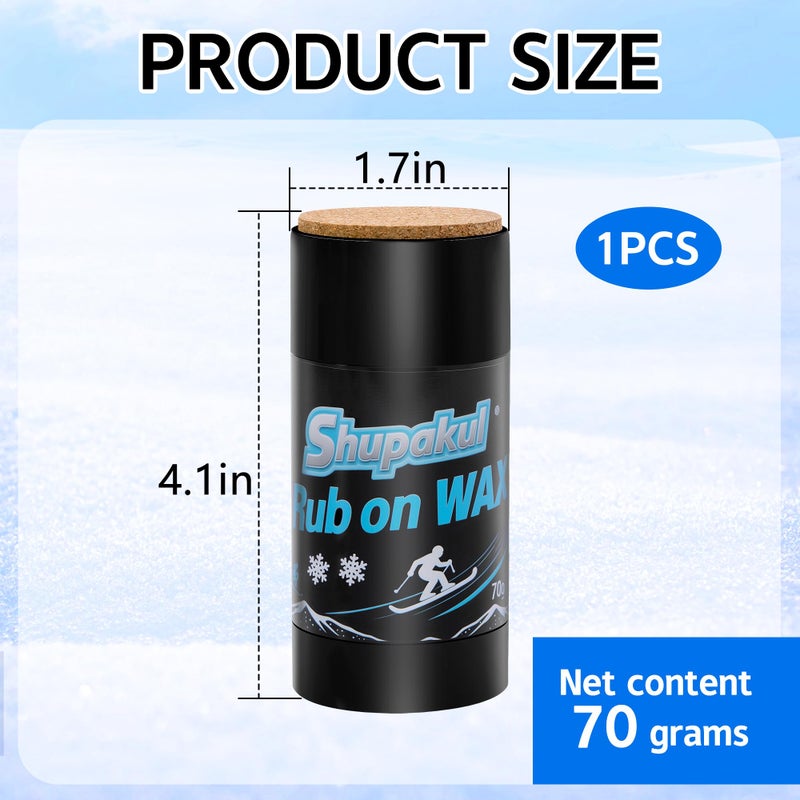 Shupakul 70g Rub on Snowboard Wax, Portable Quick Ski Wax with Cork Applicator, Universal Ski Snowboard Waxing Accessories for Outdoor Snowboard Base Protection - Image 2