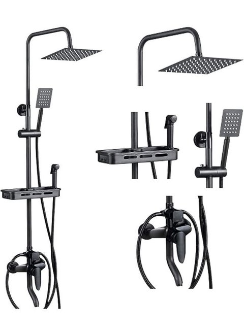 Shower Set,Shower Kit 8-Inch Shower Head with Handheld Including Rough-In Valve Body,Storage Rack and Trim Bathroom Rainfall Shower Kit Square