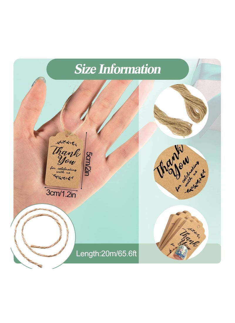 Excefore 200 Pcs Kraft Gift Paper Tags, 5 x 3 cm Thank You for Celebrating with Us Wedding Labels Rustic Luggage Labels Kraft Gift Tags with String Luggage Tags Brown Card for Name  - Image 2