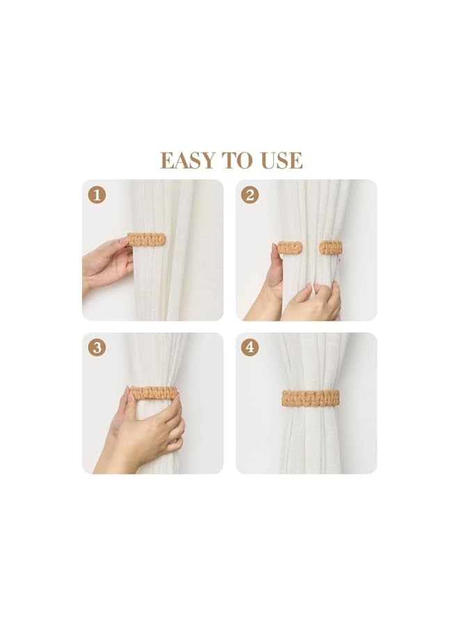The Bros رباط ستائر جوت مغناطيسي، عبوة 2 حبل قطن طبيعي لربط الستائر، نمط ريفي مزخرف يدوي الصنع لربط الستائر للمنزل والمكتب (C-بيج داكن) - Image 5