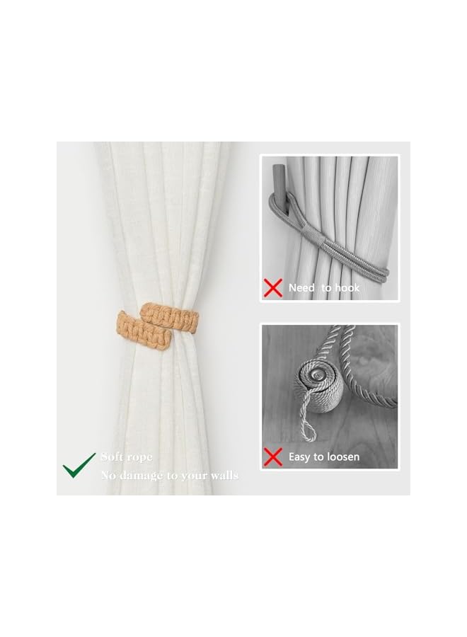 The Bros رباط ستائر جوت مغناطيسي، عبوة 2 حبل قطن طبيعي لربط الستائر، نمط ريفي مزخرف يدوي الصنع لربط الستائر للمنزل والمكتب (C-بيج داكن) - Image 2