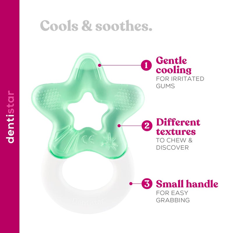 TalkTools Dentistar Cool Teething Star Pack of 2, Teething Baby Toy for Infants Aged 3+ Months, Soft Silicone Baby Teething Ring for Tooth and Gum Pain Relief - Mint - Image 2