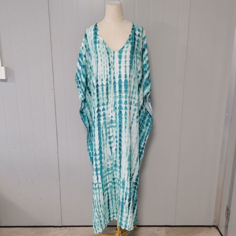 Generic 2024 European and American Beach Blouse Quick-drying Smudged Loose Large Size Vacation Robe Beach Skirt Bikini Sun Protection Shirt White light blue 105 