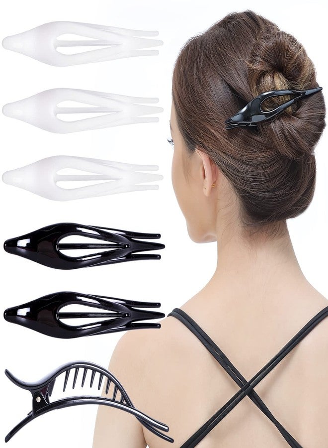 RC ROCHE ORNAMENT 6 Pcs Womens Thin Curved Eyelet Side Slide No Slip Hair Clip Comfortable French Concord Duck Bill Pin Teeth Strong Hold Grip Beauty Accessory, Medium Black and White - Image 1