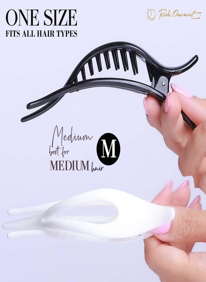 RC ROCHE ORNAMENT 6 Pcs Womens Thin Curved Eyelet Side Slide No Slip Hair Clip Comfortable French Concord Duck Bill Pin Teeth Strong Hold Grip Beauty Accessory, Medium Black and White - Image 4