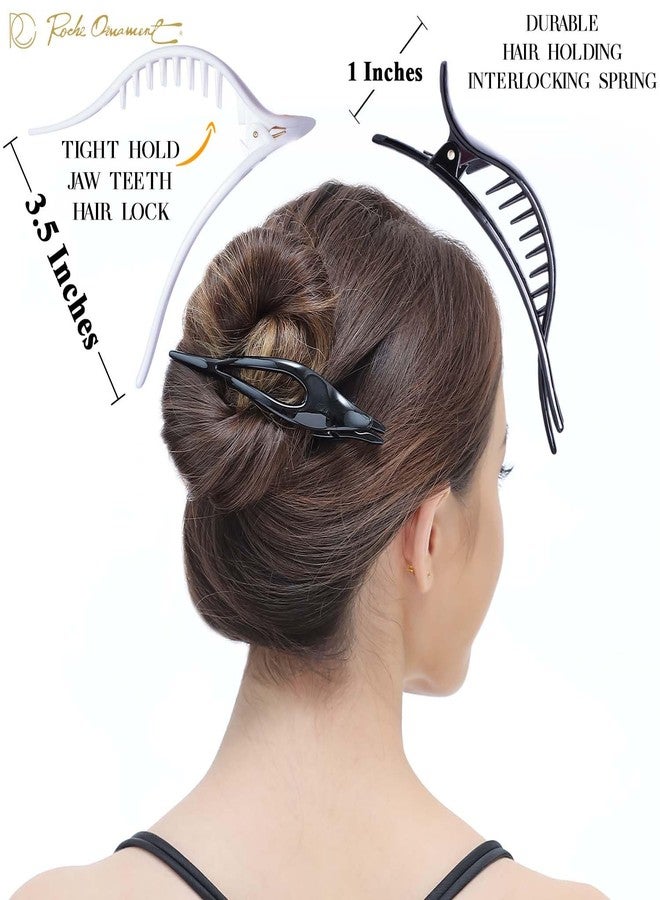 RC ROCHE ORNAMENT 6 Pcs Womens Thin Curved Eyelet Side Slide No Slip Hair Clip Comfortable French Concord Duck Bill Pin Teeth Strong Hold Grip Beauty Accessory, Medium Black and White - Image 3