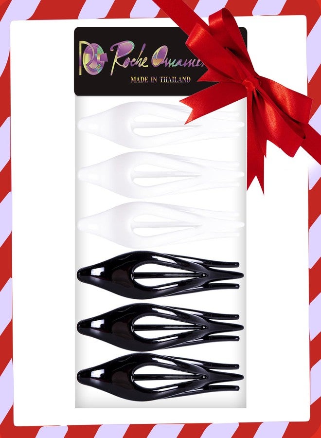 RC ROCHE ORNAMENT 6 Pcs Womens Thin Curved Eyelet Side Slide No Slip Hair Clip Comfortable French Concord Duck Bill Pin Teeth Strong Hold Grip Beauty Accessory, Medium Black and White - Image 5