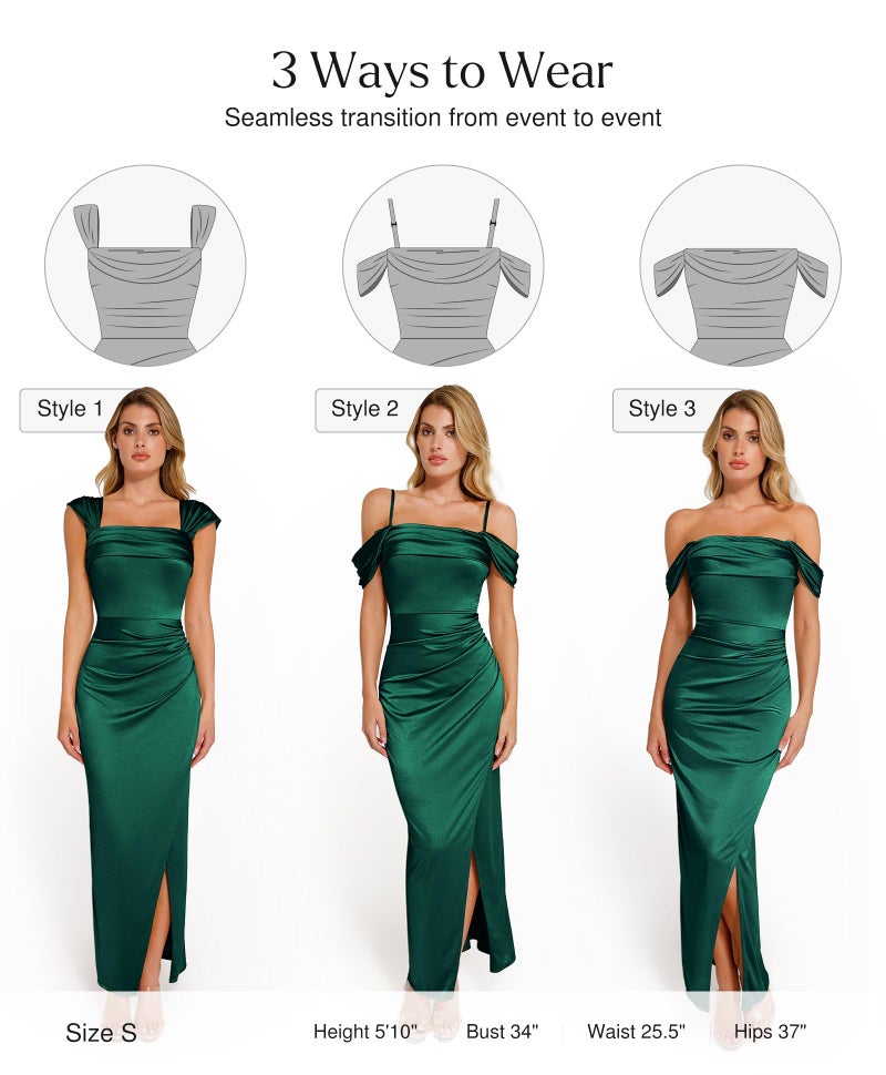 Popilush Women Shapewear Maxi Dress Off the Shoulder Long Cocktail Party Formal Wedding Guest Dresses Emerald Green - Image 3