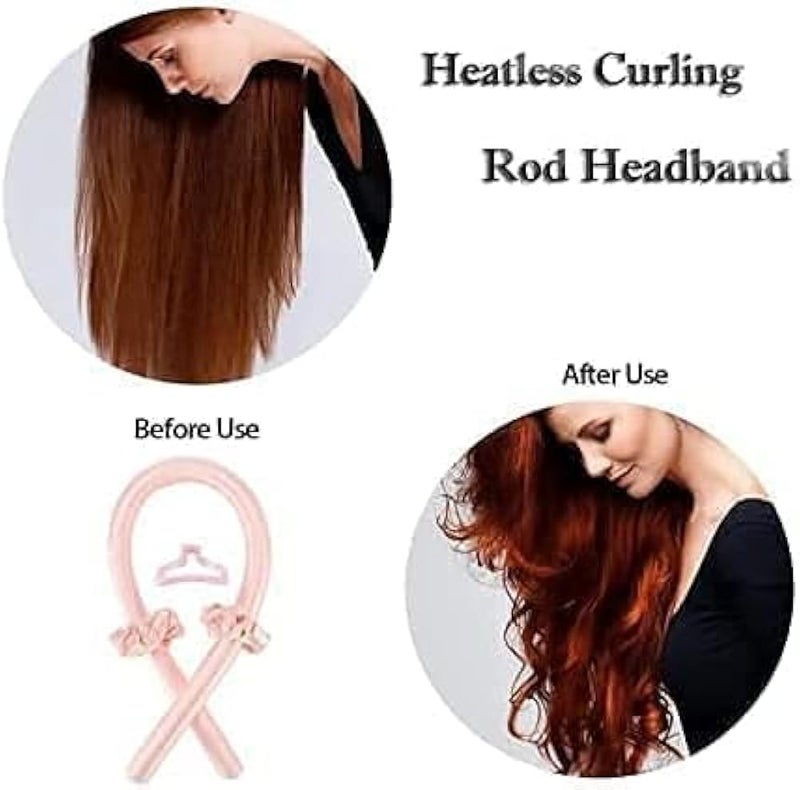 Premify Pink Heatless Hair Curlers for Medium & Long Hair - Hair Curler, Heat Silk Curls Headband, Scrunchies and Hair Clip - Curling Rod, Hair Roller Ribbon for DIY, Hair Styling Tools Heatless - Image 3
