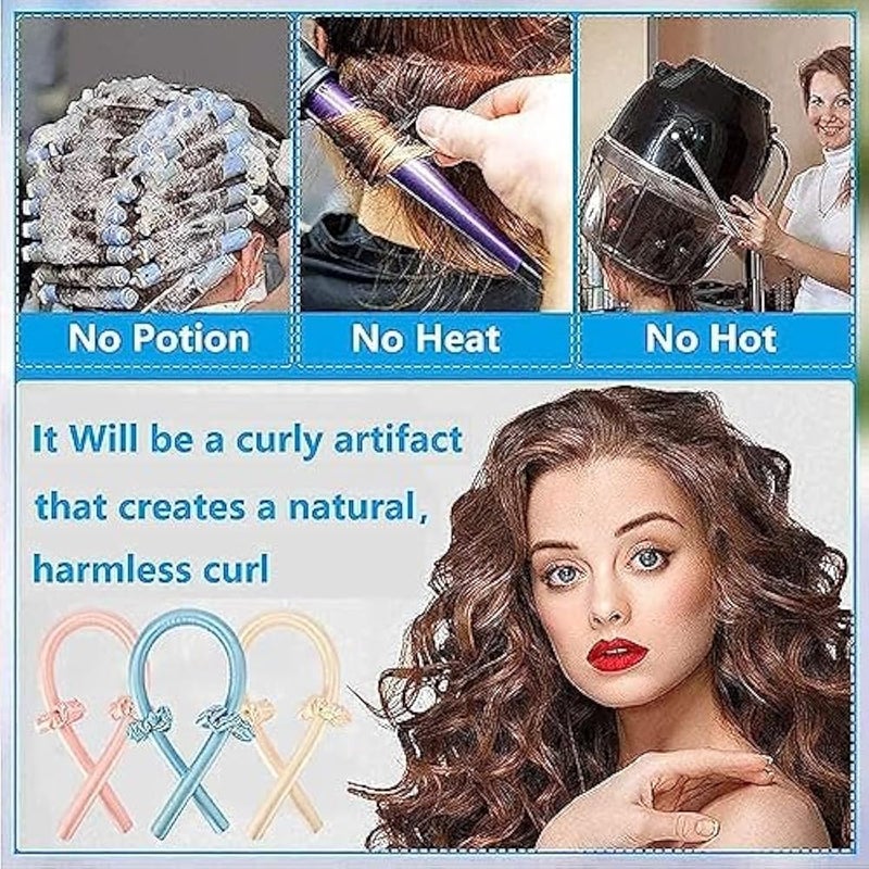 Premify Pink Heatless Hair Curlers for Medium & Long Hair - Hair Curler, Heat Silk Curls Headband, Scrunchies and Hair Clip - Curling Rod, Hair Roller Ribbon for DIY, Hair Styling Tools Heatless - Image 5