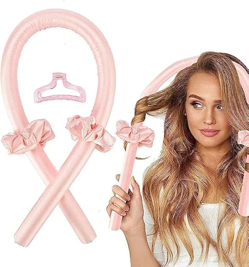 Premify Pink Heatless Hair Curlers for Medium & Long Hair - Hair Curler, Heat Silk Curls Headband, Scrunchies and Hair Clip - Curling Rod, Hair Roller Ribbon for DIY, Hair Styling Tools Heatless - Image 1