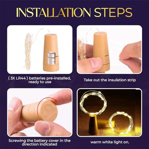 Lexton 20 LED Wine Bottle Cork Lights Copper Wire String Lights, 2M/7.2FT Battery Powered DIY (Warm White, 1 Piece) (Lex-Cork-String-Light) - Image 4