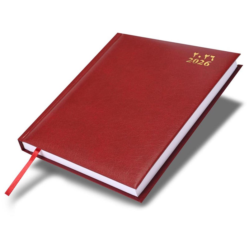 FIS 2026 A4 Diary, 210x297mm Size, 1 Side Padded Vinyl Cover, 1 Day a Page Format, Arabic/English, 60gsm White Paper, Maroon Cover-FSDI42AEN26MR - Image 1