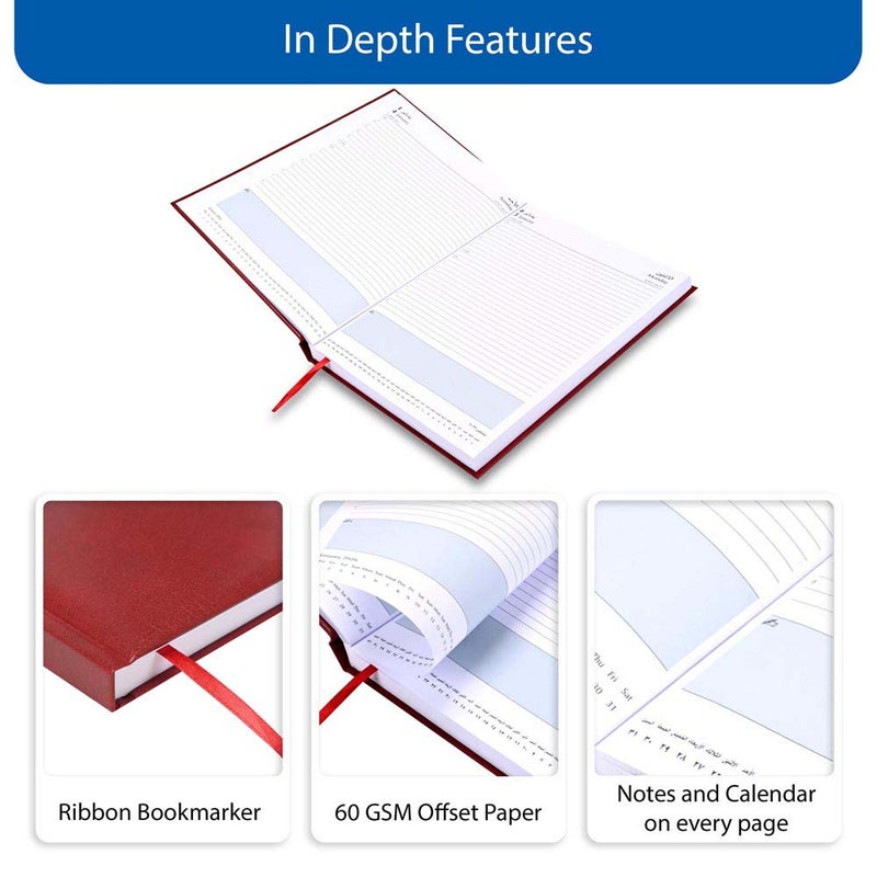 FIS 2026 A4 Diary, 210x297mm Size, 1 Side Padded Vinyl Cover, 1 Day a Page Format, Arabic/English, 60gsm White Paper, Maroon Cover-FSDI42AEN26MR - Image 5