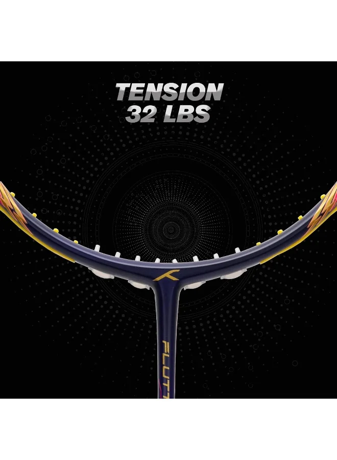 HUNDRED Flutter S Ctrl Carbon Fibre Unstrung Badminton Racket With Full Racket Cover For Intermediate Players (80G, Maximum String Tension - 32Lbs)