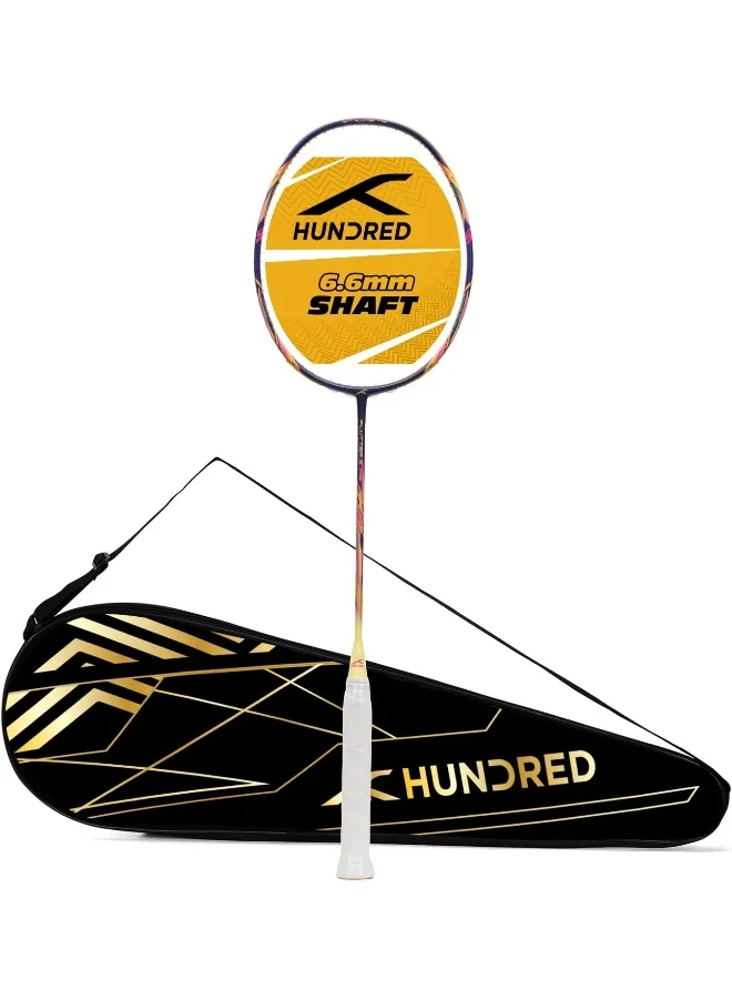 HUNDRED Flutter S Ctrl Carbon Fibre Unstrung Badminton Racket With Full Racket Cover For Intermediate Players (80G, Maximum String Tension - 32Lbs)