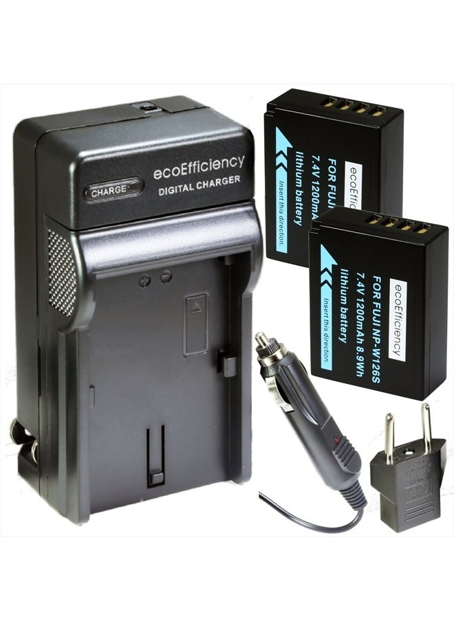ecoEfficiency - 2 NP-W126S Batteries and Charger for FujiFilm XT-200, X-100V X-A7 X-H1 X-T10 X-T20 X-T30 X-T100 X-100F X-Pro1, X-Pro2 X-Pro3 X-A2 X-A3 X-A5 X-A10 X-E1 X-E2 X-E2S X-E3 X-M1 X-T1 X-T2 X-T3 - Image 1