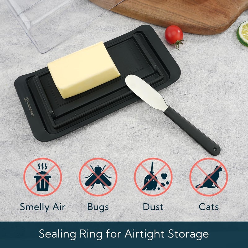 KITCHENDAO Airtight Butter Dish with Lid and Knife, Plastic Butter Dish for Countertop and Refrigerator, Keep Butter Fresh, Easy Scoop-Dishwasher Safe-butter Tray for West/ East Coast Butter, Black - Image 2