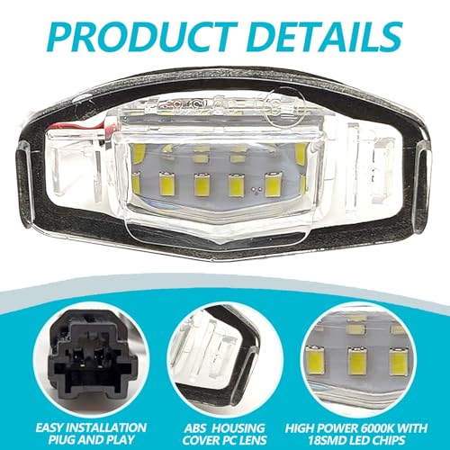 SYudwen LED Rear Tag Lights, License Plate Light Tag Lamp Assembly Compatible with Civic Accord Sedan Odyssey Pilot MDX TSX TL ILX RDX RL, Powered by 18-SMD 6000K(2 Pcs White) - Image 2